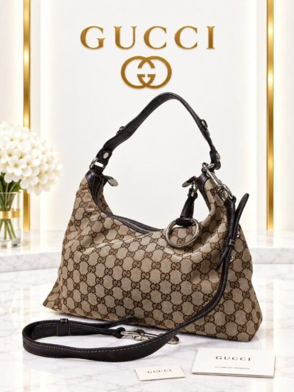 Authentic Gucci GG Monogram Canvas Hobo/Shoulder/Tote Bag